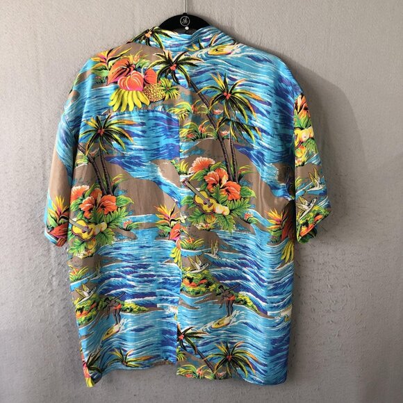 Anne Pinkerton Shirt Womens Medium Multicolor Silk Hawaiian Surfer Scenic 90s - Picture 4 of 16
